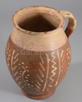 Szilke. Kézzel festett, mázas cserép. Szarvas XIX. sz. lepattanással 22 cm