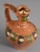 Kis boros korsó. Kézzel festett mázas cserép. XIX. sz. kopással 19 cm