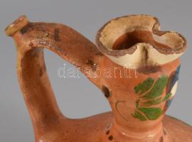 Kis boros korsó. Kézzel festett mázas cserép. XIX. sz. kopással 19 cm