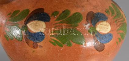 Kis boros korsó. Kézzel festett mázas cserép. XIX. sz. kopással 19 cm