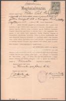 1902 Késmárk, ügyvédi meghatalmazás 1K okmánybélyeggel, "Késmárk szab. kir. város tanács pecsétje" bélyegzéssel