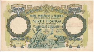 Albánia / Olasz megszállás DN (1939.) 20Fr T:F Albania / Italian occupation ND (1939.) 20 Franga C:F Krause P#7