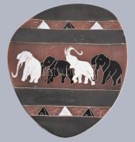 Elefántos kerámia dísztál. Kézzel festett, jelzett, hibátlan 23x37 cm