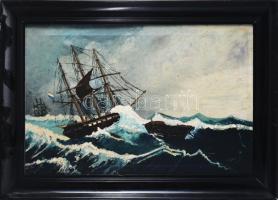 Olvashatatlan jelzéssel: Hajók a tengeren. Olaj, vászon, dekoratív fakeretben. 40×60 cm