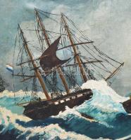 Olvashatatlan jelzéssel: Hajók a tengeren. Olaj, vászon, dekoratív fakeretben. 40×60 cm