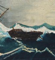 Olvashatatlan jelzéssel: Hajók a tengeren. Olaj, vászon, dekoratív fakeretben. 40×60 cm