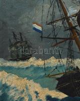 Olvashatatlan jelzéssel: Hajók a tengeren. Olaj, vászon, dekoratív fakeretben. 40×60 cm