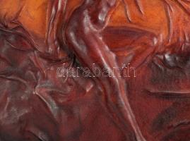 Oláh Sándor (1959-): Női akt. Bőr kép, plasztika. Jelezve balra lent a bőrképen és a hátoldalán 36x3...