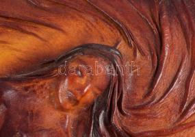 Oláh Sándor (1959-): Női akt. Bőr kép, plasztika. Jelezve balra lent a bőrképen és a hátoldalán 36x3...