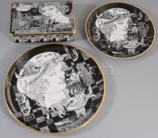 3 db Szász Endre által tervezett Hollóházi porcelán tál és doboz. Matricás, jelzett, hibátlan, egyik...