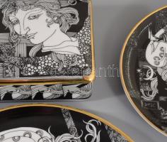 3 db Szász Endre által tervezett Hollóházi porcelán tál és doboz. Matricás, jelzett, hibátlan, egyik...