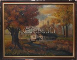 Decsy Etelka (XX. sz. első fele): Vízimalom. Olaj, vászon, jelezve jobbra lent. Kissé sérült. Dekoratív, sérült fakeretben. 59×79,5 cm