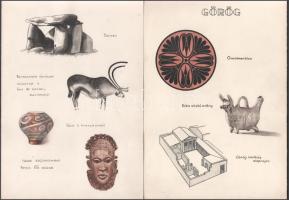 Vegyes művészeti stílusokat ábrázoló táblák, kézzel készített illusztrációk, 8p