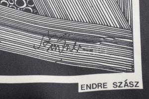 Női selyem kendő Szász Endre által tervezett mintával, jelzett, hibátlan 90x90 cm , eredeti dobozába...