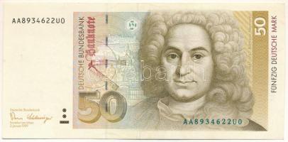 Német Szövetségi Köztársaság 1989. 50M "AA 8934622U0" T:VF German Federal Republic 1989. 50 Mark "AA 8934622U0" C:VF
