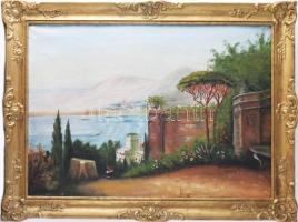 Gódy Mária jelzéssel: Vízparti táj. Olaj, vászon, kissé sérült. Dekoratív fakeretben. 50×70 cm