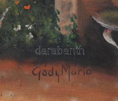 Gódy Mária jelzéssel: Vízparti táj. Olaj, vászon, kissé sérült. Dekoratív fakeretben. 50×70 cm