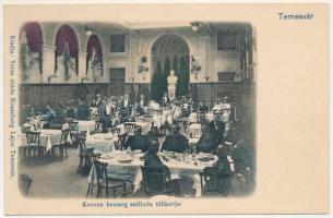 Temesvár, Timisoara; Korona herceg szálloda télikertje, étterem belső vendégekkel és pincérekkel. Veres utóda Rosenberg Lajos kiadása / hotel restaurant, winter garden with guests and waiters (non PC)