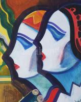 Scheiber H jelzéssel: Női páros. Vegyes technika, karton. Sérült. 57x45 cm. Üvegezett fakeretben