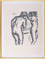 Rippl-Rónai József (1861-1927): Aktok. Cinkográfia, papír, jelzett a cinkográfián, lapméret 35,5x26 cm. Plexiüvegezett keretben