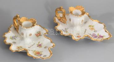 2 db Moritz Zdekauer porcleán gyertyatartó ca 1900 Karlsbad Kézzel festett, jelzett, hibátlan 16 cm