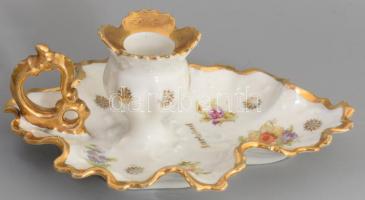 2 db Moritz Zdekauer porcleán gyertyatartó ca 1900 Karlsbad Kézzel festett, jelzett, hibátlan 16 cm