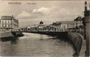 1915 Nagyvárad, Oradea; Körös részlet, híd, zsinagóga, Gazdasági és Iparbank / Cris riverside, synagogue, bank