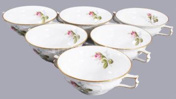 6 db Rosenthal domborított mintás leveses csésze. Kézzel festett, jelzett, kis kopással d: 14 cm