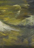 Jelzés nélkül: Hajó a tengeren. Olaj, karton. Kissé sérült. 47,5x63 cm. Dekoratív, sérült fakeretben