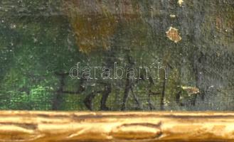 Pákh jelzéssel: Tehenek a vízparton. Olaj, vászon. Dekoratív fa keretben, 30×41 cm