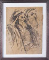 Munkácsy jelzéssel: Alakok. Ceruza, papír. Szélén javított. 25,5x19,5 cm. Üvegezett fakeretben.