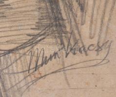 Munkácsy jelzéssel: Alakok. Ceruza, papír. Szélén javított. 25,5x19,5 cm. Üvegezett fakeretben