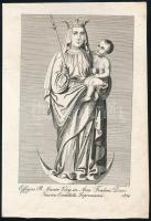 1836 Dorneck, Joseph: A fraknói Szűz Mária-búcsújáró hely kegyszobra (Effigies B. Mariae Virg. in Arce Fraknó, Dioec. Jaurin. Comitatu Soproniensi). Rézmetszet, papír, jelzett a metszeten, 18x11 cm. [In: Jordánszky Elek: Magyar országban 's az ahoz tartozó részekben lévő Bóldogságos Szűz Mária kegyelem' képeinek rövid leírása. Pozsony, 1836.]