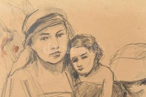 Munkácsy jelzéssel: Alakok. Ceruza, papír. Kissé foltos. 30,5x27,5 cm. Fakeretben