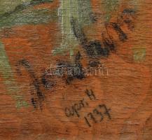 Olvashatatan jelzéssel: Lány portré,1937. Olaj, rétegelt falemez. Sérült, vetemedett. 40x30cm