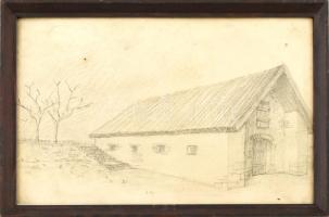 Mednyánszky jelzéssel: Pince. Ceruza, papír. Üvegezett fa keretben. 20x31 cm