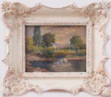 Szentpály jelzéssel: Vízparti táj. Akvarell, papír. Dekoratív, üvegezett fakeretben. 11,5x14,5 cm