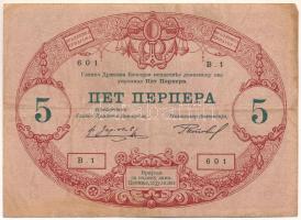 Montenegró / Osztrák-magyar megszállás 1914. 5P T:F pici sarokhiány Montenegro / Austro-Hungarian occupation 1914. 5 Perpera C:F small missing corner Krause P#17