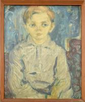 Crisan jelzéssel: Kisfiú portréja. Olaj, farost, jelzett. Üvegezett, kissé sérült fakeretben, 60×50 cm