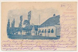 1902 Hidasliget, Bruckenau, Pischia; Templom, községháza / church, town hall (r)