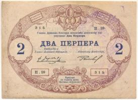 Montenegró / Osztrák-magyar megszállás 1914. 2P felülbélyegzett T:F,VG Montenegro / Austro-Hungarian occupation 1914. 2 Perpera overprinted C:F,VG Krause P#16