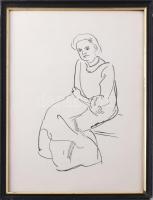 Vaszary János (1867-1939): Női alak. Ofszet, papír, jelzés nélkül. Dekoratív, üvegezett fakeretben. 42x30 cm