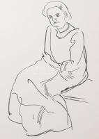 Vaszary János (1867-1939): Női alak. Ofszet, papír, jelzés nélkül. Dekoratív, üvegezett fakeretben. ...