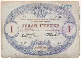Montenegró / Osztrák-magyar megszállás 1914. 1P felülbélyegzett T:VG Montenegro / Austro-Hungarian occupation 1914. 1 Perpera overprinted C:VG Krause P#15