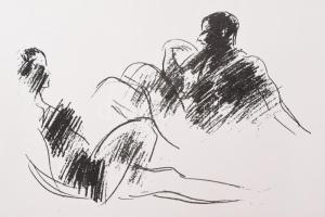 Vaszary János (1867-1939): Női és férfi alak. Ofszet, papír, jelzés nélkül. 30x42 cm