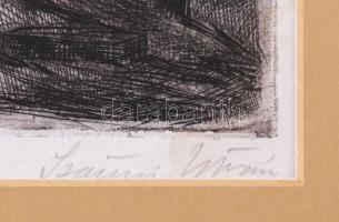 Szőnyi István (1894-1960): Dunapart. Rézkarc, papír, jelzett, elszíneződésekkel. Paszpartuban, 20×24...