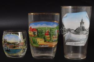 5 darab antik emlékpohár magyar városokból: Brassó, Temesvár, Borszék, Kolozsvár, Pozsony. Kopott ar...