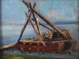 Kató Kálmán (1876-1946): Balatonpart. Olaj, karton, jelzett, dekoratív fakeretben, 18×24,5 cm