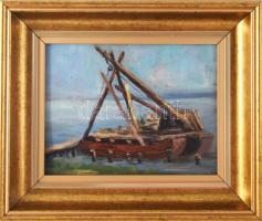 Kató Kálmán (1876-1946): Balatonpart. Olaj, karton, jelzett, dekoratív fakeretben, 18×24,5 cm
