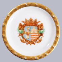 Zsolnay ékszeres tálka, Győr város címerével díszítve, jelzett, kis kopással, d: 8,5 cm